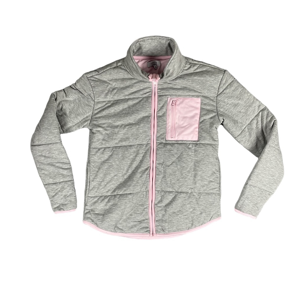 Cabana by Crown & Ivy Grey Quilted Full Zip Jacket Pink Trim Women's Size XS